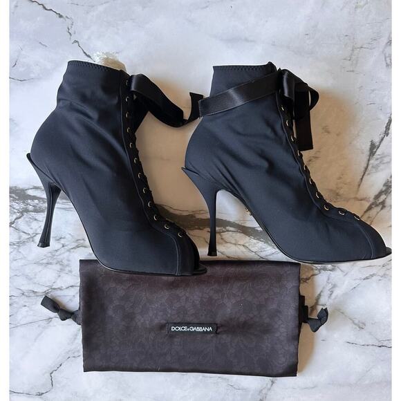 NEW Dolce & Gabbana Peep Toe Bootie Heels Size 38 - Picture 6 of 11